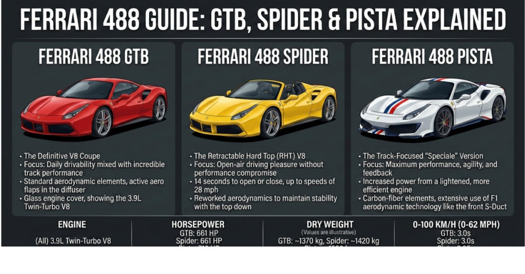 Ferrari 488 Guide: GTB, Spider & Pista Explained