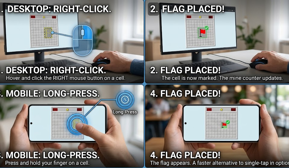 how to place a flag in Google Minesweeper